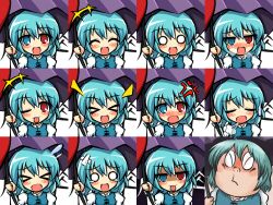  &gt;_&lt; :d :p ;p anger_vein bad_id bad_pixiv_id banned_artist blue_eyes blue_hair blush closed_eyes expressions faceset gegege_no_kitarou heterochromia kisaragi_zwei multiple_views o_o one_eye_closed open_mouth parody red_eyes short_hair smile tatara_kogasa tears tongue tongue_out touhou umbrella xd 