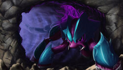  2016 alien crossover detailed_background female feral hasbro hi_res league_of_legends my_little_pony open_mouth ponification purple_body purple_eyes purple_skin rek&#039;sai_(lol) riot_games solo standing tencent void_monster xer&#039;sai zigword 