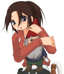  bad_source brown_hair female garden_gnome gnome gnome_chompsky hangaku highres holding hugging_object left_4_dead molotov_cocktail solo transparent_background zoey_(left_4_dead) 