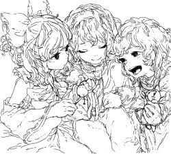  3girls alice_margatroid bad_drawr_id bad_id bad_link cirno doll greyscale hakurei_reimu kirisame_marisa monochrome multiple_girls oekaki okari touhou 