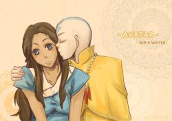  aang avatar:_the_last_airbender blush couple dark_skin katara kissing nickelodeon surprise surprised 