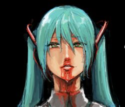  album_cover album_cover_redraw andrew_wk aqua_eyes aqua_hair bad_id bad_pixiv_id blood cover derivative_work female hatsune_miku i_get_wet long_hair nosebleed osakana_(denpa_yun&#039;yun) parody portrait solo twintails vocaloid 