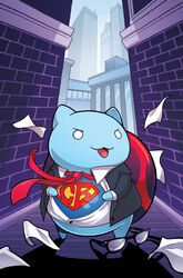  anthro blue_body bottomless bravest_warriors cartoon_hangover catbug city clothed clothing day dc_comics empty_eyes eyewear glasses jacket looking_aside male missypena necktie open_mouth outside paper parody s-shield shell shirt solo standing superman topwear white_eyes 