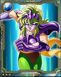  80s armor card card_(medium) female female galaxy_card green_hair kurumada_masami mask oldschool ophiuchus_shaina saint_seiya shonen_jump 