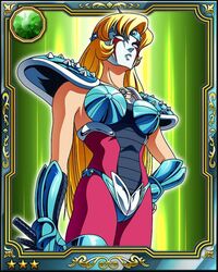  80s armor blonde_hair breasts card chameleon_june galaxy_card kurumada_masami large_breasts long_hair mask oldschool saint_seiya shonen_jump 