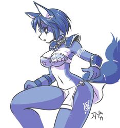  2019 accessory anthro armor bandeau blue_body blue_fur blue_hair blue_tail bottomwear bra bracelet breasts canid canine clothed clothing collar digital_drawing_(artwork) digital_media_(artwork) ear_piercing female fox fur furgonomics gauntlets gloves gold_(metal) gold_jewelry hair handwear headband j-fujita jewelry krystal_(star_fox) loincloth mammal markings monochrome multicolored_body multicolored_fur multicolored_tail necklace nintendo no_underwear pelvic_curtain piercing signature simple_background solo star_fox tail tail_accessory tailband tattoo text topwear tribal tribal_armor tribal_clothing tribal_jewelry tribal_markings tribal_necklace tribal_outfit tribal_tattoo underwear white_background white_body white_fur 