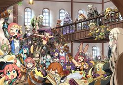  6+girls ;d alcohol animal_ears arken_(sekaiju) balcony beer blonde_hair blue_eyes blue_skin bob_cut bow breasts brouni_(sekaiju) brouni_2_(sekaiju) brown_hair cestus_(sekaiju) cestus_2_(sekaiju) cestus_4_(sekaiju) closed_eyes colored_skin crossed_arms dark-skinned_female dark_skin day dragoon_(sekaiju) dragoon_2_(sekaiju) dragoon_4_(sekaiju) earthlain_(sekaiju) earthlain_2_(sekaiju) everyone eyepatch fencer_(sekaiju) fencer_2_(sekaiju) fencer_4_(sekaiju) goggles goggles_on_head green_eyes green_hair grey_skin hair_over_one_eye hairbow herbalist_(sekaiju) herbalist_2_(sekaiju) herbalist_4_(sekaiju) hood hood_up hound_(sekaiju) hound_2_(sekaiju) hound_4_(sekaiju) indoors jenetta large_breasts long_hair lunarian_(sekaiju) lunarian_2_(sekaiju) masurao_(sekaiju) masurao_2_(sekaiju) masurao_4_(sekaiju) medium_breasts minami_juujisei mirina multiple_girls necromancer_(sekaiju) necromancer_2_(sekaiju) necromancer_4_(sekaiju) one_eye_closed open_mouth pink_hair pointy_ears purple_hair purple_skin rabbit_ears reaper_(sekaiju) reaper_2_(sekaiju) reaper_4_(sekaiju) riri_(sekaiju) round_eyewear sekaiju_no_meikyuu sekaiju_no_meikyuu_5 shaman_(sekaiju) shaman_2_(sekaiju) shaman_4_(sekaiju) short_hair small_breasts smile sororu tavern therian_(sekaiju) therian_2_(sekaiju) twintails warlock_(sekaiju) warlock_2_(sekaiju) warlock_4_(sekaiju) white_hair window 