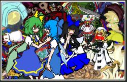  6+girls blonde_hair blood bomb cameo censored chainsaw charlotte_(madoka_magica) cirno commentary_request crazy crossover daiyousei death eating explosive fairy_wings fetus fish food frog frozen frozen_frog fusion grenade hakurei_reimu heart ibuki_suika ice igloo keykey117117 knife koakuma koishi_komeiji&#039;s_heart-throbbing_adventure komeiji_koishi laughing luna_child mahou_shoujo_madoka_magica mahou_shoujo_madoka_magica_(anime) mami_mogu_mogu multiple_girls mushroom parody reisen_(touhou_bougetsushou) reisen_udongein_inaba reiuji_utsuho snow_shelter snowman spoilers star_sapphire sunny_milk surreal syringe touhou wings yakumo_yukari 