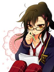  1boy alternate_costume androgynous bad_id bad_pixiv_id black_hair blazer glasses jacket jude_mathis jude_mathis_(school_uniform) male_focus miyu_(matsunohara) necktie official_alternate_costume pencil solo tales_of_(series) tales_of_xillia yellow_eyes 