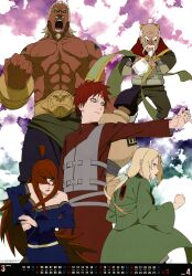  2girls 3boys a_(naruto) absurdres everyone gaara_(naruto) highres multiple_boys multiple_girls naruto_(series) naruto_shippuuden official_art oonoki_(naruto) terumi_mei tsunade_(naruto) 