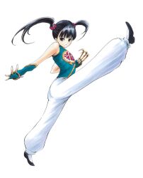  black_hair claw_(weapon) dragon_quest dragon_quest_iii female fighter_(dq3) fingerless_gloves flying-u gloves simple_background solo split twintails weapon 