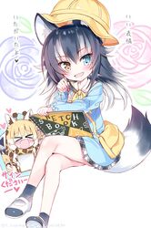  &gt;_&lt; 6+girls :d adapted_costume animal_ears animal_print bag black_hair black_socks blonde_hair blue_eyes blush bow bowtie commentary_request crayon crossed_legs ezo_red_fox_(kemono_friends) giraffe_ears giraffe_girl giraffe_horns giraffe_print grey_hair grey_wolf_(kemono_friends) hat heterochromia highres horns kaban_(kemono_friends) kemono_friends kindergarten_bag kindergarten_uniform long_hair long_sleeves mary_janes multiple_girls name_tag nose_blush open_mouth orange_eyes orange_hair plaid plaid_skirt pleated_skirt print_bow print_scarf reticulated_giraffe_(kemono_friends) sailor_collar scarf school_hat serval_(kemono_friends) shoes short_hair silver_fox_(kemono_friends) sketchbook skirt smile socks tail takahashi_tetsuya translation_request wolf_ears wolf_girl wolf_tail xd yellow_bow yellow_bowtie yellow_eyes 