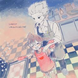  1boy apron bad_drawr_id bad_id bad_source baking braid brother_and_sister female gouenji_shuuya gouenji_yuuka inazuma_eleven inazuma_eleven_(series) kitchen long_hair mittens oekaki open_mouth oven shippo_(skink) short_hair siblings smile source_request spiked_hair twin_braids white_hair 