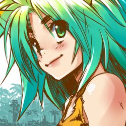  animal_ears cat_ears catgirl cham_cham cham_cham face female green_eyes green_hair nature samurai_spirits smile snk 