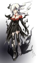  artist_request blue_eyes breasts darkrai dress female medium_breasts personification pokemon solo white_hair 