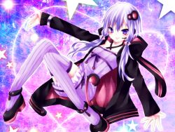  blush commentary_request female purple_eyes purple_hair purple_thighhighs short_hair_with_long_locks sidelocks smile solo star_(symbol) thighhighs vocaloid voiceroid yoitsukishin yuzuki_yukari 