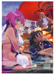  6+girls :3 :d =_= absurdres angel_wings ass bare_shoulders bat_wings bikini blonde_hair blue_eyes blush breast_press breasts bright_pupils brown_eyes brown_hair cleavage cloud cloudy_sky crossed_arms crossed_legs demon_tail demon_wings desco_(disgaea) disgaea embarrassed etna_(disgaea) flat_chest flonne flonne_(fallen_angel) glomp hand_to_own_mouth highres horns hug innertube ishikawa_hideki kazamatsuri_fuuka large_breasts leg_up long_hair looking_at_viewer looking_back makai_senki_disgaea makai_senki_disgaea_2 makai_senki_disgaea_3 makai_senki_disgaea_4 multiple_girls oerba_yun_fang oil-paper_umbrella one-piece_swimsuit onsen open_mouth photoshop_(medium) pink_eyes pink_hair pointy_ears raspberyl red_eyes rozalin school_swimsuit sideboob sitting sky slit_pupils smile steam strap_slip sun sweatdrop swim_ring swimsuit tail towel towel_on_head twintails umbrella very_long_hair vulcanus_(disgaea_4) wings wristband 