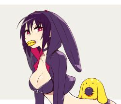  all_fours bikini bikini_top_only chan_co choker darth_wooser doll female food hood hoodie macaron mouth_hold open_mouth original purple_hair red_eyes swimsuit wooser_(character) 