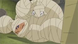  animated animated axew bandage bondage bondage bound gag iris_(pokemon) mummification mummified mummy pokemon pokemon_(anime) pokemon_(game) pokemon_bw 