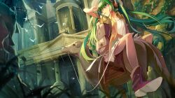  architecture backpack bag bird building camel column commentary_request female food grass greco-roman_architecture green_eyes green_hair hat hatsune_miku headphones jordan leaf long_hair looking_afar mouth_hold petra_(jordan) pillar plant pocky riding scenery shoes solo statue temple twintails very_long_hair vocaloid yayin_(yayin233) 