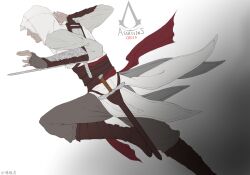  altair_ibn_la_ahad assassin&#039;s_creed assassin&#039;s_creed_(series) brown_hair gold_eyes male male_focus red scar short_hair weapon weapons white yellow_eyes 