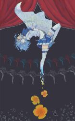  ameri_(cham) apple bad_id bad_pixiv_id blue_eyes blue_hair cape cd commentary_request curtains digital_media_player dissolving earphones female flower food fruit gloves hair_ornament hairclip highres instrument magical_girl mahou_shoujo_madoka_magica mahou_shoujo_madoka_magica_(anime) miki_sayaka miki_sayaka_(magical_girl) photoshop_(medium) short_hair solo soul_gem tears thighhighs violin zettai_ryouiki 