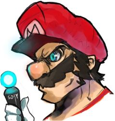  angry controller crossover dakusuta face male male_focus mario mario_(series) nintendo parody pixiv_thumbnail playstation playstation&acirc;&reg;move_motion_controller playstation&reg;move_motion_controller playstation_3 playstation_move product_placement ps3 resized sony stick super_mario_bros. wii 