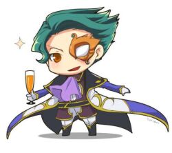  1boy artist_request chibi code_geass green_hair jeremiah_gottwald lowres male male_focus orange_eyes solo source_request 