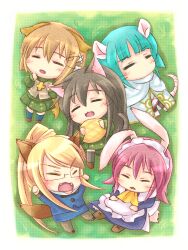  5girls =_= animal_ears bread cat_ears chibi commentary_request dog_ears food hecate_(shakugan_no_shana) margery_daw melon_bread mouse_ears multiple_girls piku rabbit_ears shakugan_no_shana shana sleeping tail wilhelmina_carmel wolf_ears yoshida_kazumi 