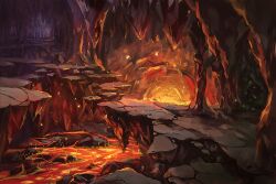  bridge building c.z. cave commentary_request gensokyo hell land_bridge lava mansion no_humans photoshop_(medium) scenery stalactite subterranean_animism touhou underground 