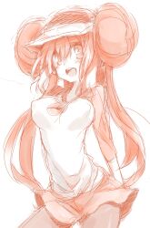  breasts female hat long_hair mei_(pokemon) monochrome nakamura_sandayo open_mouth pink pokemon pokemon_(game) pokemon_bw2 skirt 