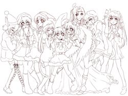  161 6+girls alcohol alternate_costume angel animal_ears aruruu bad_id bad_pixiv_id beard boots brown_theme camyu eruruu facial_hair fake_facial_hair fake_mustache halo hat head_wings hug karulau knee_boots kuuya_amrulineulka line_art long_hair monochrome multiple_girls sake sakuya_(utawarerumono) santa_costume santa_hat short_hair thighhighs touka_(utawarerumono) ulthury utawarerumono wings yuzuha_(utawarerumono) 