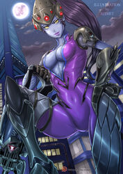  armor bodysuit gun no_bra open_shirt overwatch underboob widowmaker 