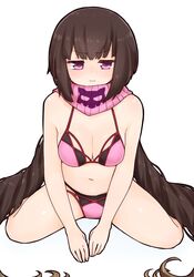  :i bare_arms bare_shoulders between_legs bikini blush breasts brown_hair cleavage closed_mouth commentary_request fate/grand_order fate_(series) female hand_between_legs i.u.y long_hair looking_at_viewer medium_breasts navel nose_blush osakabehime_(fate) osakabehime_(swimsuit_archer)_(fate) osakabehime_(swimsuit_archer)_(second_ascension)_(fate) pink_bikini pout sidelocks simple_background sitting solo swimsuit twintails v-shaped_eyebrows very_long_hair wariza white_background 