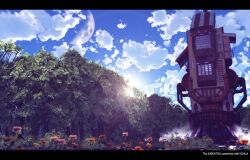  cloud commentary_request day flower koala_(kaikatsu) letterboxed no_humans original outdoors photoshop_(medium) railroad_tracks scenery sky sun train tree 