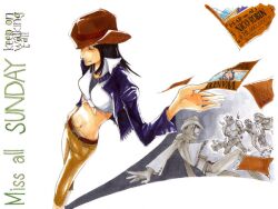  baroque_works belt black_hair character_name closed_eyes cowboy_hat female female fight fighting fringe hat jaya midriff nico_robin one_piece pirate text walking wanted_poster 