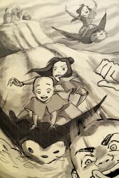  3boys 4girls aged_up avatar:_the_last_airbender avatar_legends bald bird blush breasts closed_eyes hair_bun ikki_(legend_of_korra) isaia jinora katara long_hair medium_breasts meelo_(legend_of_korra) multiple_boys multiple_girls open_mouth pema_(legend_of_korra) penguin penguin_sledding photoshop_(medium) rohan_(legend_of_korra) single_hair_bun smile snow tattoo tenzin_(legend_of_korra) the_legend_of_korra tongue tongue_out traditional_media 