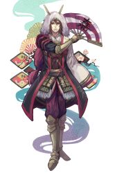  1boy brown_eyes brown_hair commentary_request folding_fan hand_fan highres ishida_mitsunari_(sengoku_musou) japanese_clothes male_focus sakenomi sengoku_musou sengoku_musou_3 solo 