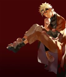  1boy blonde_hair commentary_request food forehead_protector headband i_(kaiyou) male_focus naruto_(series) naruto_shippuuden sennin_mode uzumaki_naruto yellow_eyes 