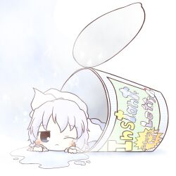  :&lt; bad_id bad_pixiv_id blue_eyes blush female food grey_hair hat ice_cream letty_whiterock one_eye_closed short_hair snowman solo south114 tears touhou 