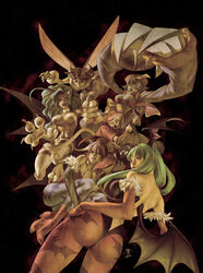  6+girls animal_ears animal_hands animal_print antennae arthropod_girl ass bare_shoulders basket bat_print bee_girl blonde_hair blue_eyes blue_hair breasts bulleta cat_ears cat_tail cleavage cleavage_cutout clothing_cutout demon_girl felicia_(vampire) green_hair gun hat head_wings jiangshi jo_chen large_breasts lei_lei lilith_aensland long_hair monster_girl morrigan_aensland multiple_girls pantyhose print_pantyhose purple_hair q-bee sepia short_hair tail udon_entertainment vampire_(game) weapon wings 