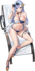  adjusting_eyewear ass_visible_through_thighs azur_lane bare_shoulders beach_chair bikini blue_bikini blue_eyes blue_hair blush bracelet breasts character_name choker cleavage closed_mouth collarbone copyright_name eyewear_on_head feet female flower hair_flower hair_ornament hand_on_eyewear highres jewelry large_breasts legs long_hair looking_at_viewer mole mole_on_thigh multi-strapped_bikini multicolored_bikini multicolored_clothes nail_polish navel official_alternate_costume official_art sandals see-through see-through_sleeves skindentation smile solo stomach strappy_heels sunglasses swimsuit thigh_strap thighs ticonderoga_(azur_lane) ticonderoga_(sunshine_princess)_(azur_lane) toenail_polish toenails toes tomohiro_kai transparent_background tree two-tone_bikini white_bikini 