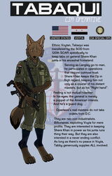  agent aleone american_flag anthro barefoot belt bottomwear canid canine canis canton cia claws clothing digitigrade english_text facial_markings fanfiction fatigues feet flag flag_(shape) flag_design flag_patch golden_jackal gun head_markings jackal jacket khakis looking_at_viewer male mammal markings military model_sheet mp5 pants patch_(fabric) patched_clothing ranged_weapon roundel smoking soldier solo submachine_gun tabaqui text the_jungle_book topwear united_states_of_america warrior weapon 