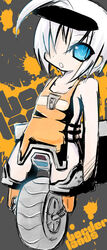  ahoge blue_eyes borderlands_(series) claptrap commentary_request female ichi_kazu personification robot sketch solo wheel white_hair 