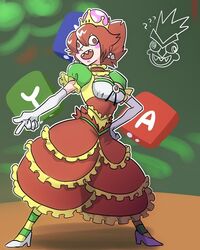  :d bowyer breasts bright_pupils cleavage commentary_request cross-eyed crown dress earrings elbow_gloves female frilled_dress frills genderswap_(mtf) gloves hair_between_eyes high_heels jewelry mario_(series) md5_mismatch medium_breasts multicolored_clothes multicolored_dress new_super_mario_bros._u_deluxe open_mouth orange_eyes orange_hair pantyhose ponytail rule_63 sharp_teeth shoes smile solo sting_chameleao striped_clothes striped_pantyhose super_crown super_mario_rpg teeth wall-eyed white_footwear white_gloves white_pupils 