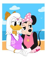  accessory anatid anseriform anthro avian beach bird bottomwear breasts cleavage clothed clothing coin collar daisy_duck disney disney_junior duck duo female female/female flower fluffy_breasts fluffy_chest gold_(metal) gold_coin gold_hair_bow gull hair half-closed_eyes headband heart_locket hi_res hibiscus interspecies lari larid long_hair lunula_(artist) mammal mickey_mouse_clubhouse mickey_mouse_funhouse mickey_mouse_roadster_racers minnie&#039;s_bow-toons minnie_mouse mouse murid murine narrowed_eyes pink_bathing_suit pink_hair_bow plant purple_bathing_suit rodent romantic romantic_ambiance romantic_couple seashell seashell_necklace shell skirt soft_canon soft_canon_couple swimwear 