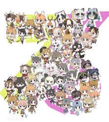  6+girls :d alpine_ibex_(kemono_friends) animal_ears annotated antenna_hair antlers apron arabian_oryx_(kemono_friends) badger_ears badger_tail bat-eared_fox_(kemono_friends) bell bilby_(kemono_friends) black_eyes black_hair blackbuck_(kemono_friends) blue_eyes bow bowtie braid brown_eyes brown_hair chibi chiru_(kemono_friends) commentary_request common_brushtail_possum_(kemono_friends) common_eland_(kemono_friends) common_ringtail_possum_(kemono_friends) common_wombat_(kemono_friends) culpeo_(kemono_friends) danzaburou-danuki_(kemono_friends) deer_ears empty_eyes expressionless extra_ears eyepatch full_body fur_collar fur_trim gazelle_ears glasses gradient_hair greater_glider_(kemono_friends) green_eyes grey_eyes grey_hair hand_up heterochromia highres horns impala_(kemono_friends) inugami_gyoubu_(kemono_friends) japanese_badger_(kemono_friends) kamaichi_(kemono_friends) kamaji_(kemono_friends) kamamitsu_(kemono_friends) kangaroo_girl kemono_friends koala_(kemono_friends) kyuushuu_flying_squirrel_(kemono_friends) long_hair long_sleeves looking_at_viewer maid_apron maid_headdress moose_(kemono_friends) moose_ears mountain_goat_(kemono_friends) mule_deer_(kemono_friends) multicolored_hair multiple_girls neck_ribbon necktie numbat_(kemono_friends) oerba_yun_fang open_hand open_mouth pademelon_(kemono_friends) pale_fox_(kemono_friends) pere_david&#039;s_deer_(kemono_friends) pince-nez polearm possum_ears possum_tail pronghorn_(kemono_friends) pudu_puda_(kemono_friends) red_eyes red_kangaroo_(kemono_friends) reindeer_(kemono_friends) rhim_gazelle_(kemono_friends) ribbon roe_deer_(kemono_friends) sable_antelope_(kemono_friends) saiga_antelope_(kemono_friends) scaly-tailed_possum_(kemono_friends) schomburgk&#039;s_deer_(kemono_friends) shaded_face short_hair short_sleeves sika_deer_(kemono_friends) sika_deer_(kemono_friends)_(old_design) skirt smile snow_sheep_(kemono_friends) spear spectacled_hare-wallaby_(kemono_friends) springbok_(kemono_friends) squirrel_glider_(kemono_friends) standing sulawesi_bear_cuscus_(kemono_friends) tail takin_(kemono_friends) tanuki_(kemono_friends) tasmanian_devil_(kemono_friends) tasmanian_devil_ears tasmanian_devil_tail tatsuno_newo thylacine_(kemono_friends) topi_(kemono_friends) translated twin_braids twintails twitter_username two_side_up water_deer_(kemono_friends) waving weapon white-eared_opossum_(kemono_friends) white_background white_hair yezo_sika_deer_(kemono_friends) 