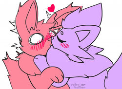  ambiguous_gender artist_name blush closed_eyes duo eevee feral feral_on_feral generation_1_pokemon heart_symbol kissing neck_tuft nintendo nulloffset pokemon pokemon_(species) retrofeather surprise tuft 