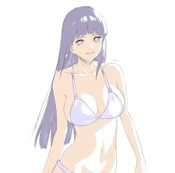  alternate_costume bikini breasts closed_mouth collarbone female highres hyuuga_hinata large_breasts long_hair looking_at_viewer mitsugu naruto_(series) naruto_shippuuden navel no_pupils purple_bikini purple_eyes purple_hair simple_background smile solo swimsuit white_background 