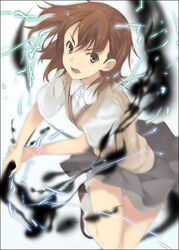  brown_eyes brown_hair brown_sweater brown_sweater_vest brown_vest electricity electrokinesis female magnetism medium_hair metal metal_sand misaka_mikoto mizuki_makoto no_emblem photoshop_(medium) psychic school_uniform science_fiction short_shorts shorts shorts_under_skirt sleeveless sleeveless_sweater solo summer_uniform sweater sweater_vest thigh_gap toaru_kagaku_no_railgun toaru_majutsu_no_index tokiwadai_school_uniform vest 